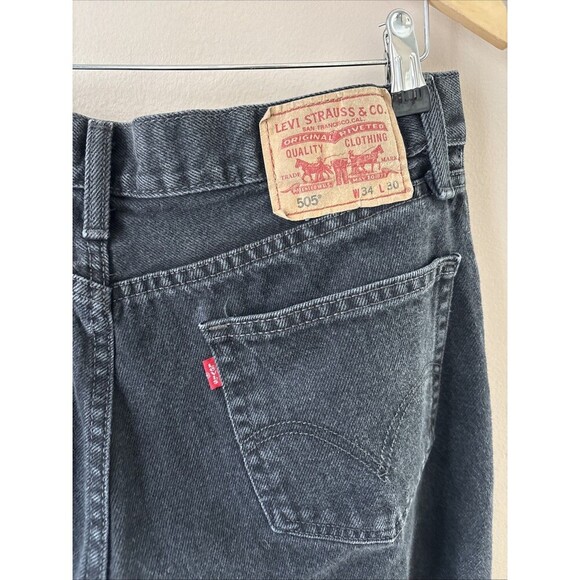Levi’s Men’s 505 Jeans 34x30 Black Regular Fit Straight Leg Denim Classic Style - Picture 6 of 7